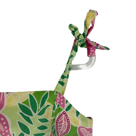 Lilly Pulitzer Dress Girls 8 Green Pink Floral Hawaiian Sundress Resort Vintage - Picture 6 of 14